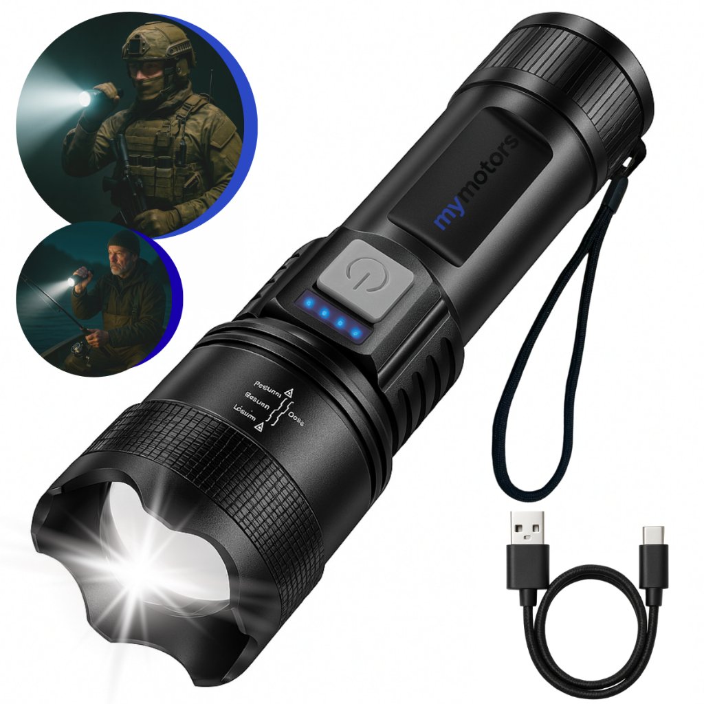Lanterna Tática Led Recarregável USB A Mais Potente Com Zoom Preta