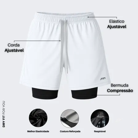 Bermuda Dupla Masculina Compreensão 2 Em 1 Short Esporte