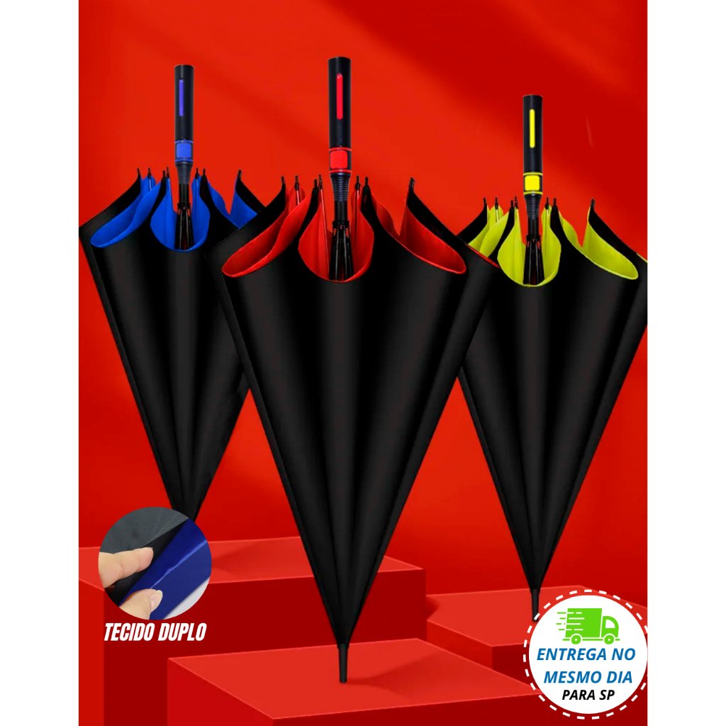 Facinato Guarda Chuva Automático Grande Tecido Duplo Hastes de Fibra de Vidro Reforçado Contra Vento