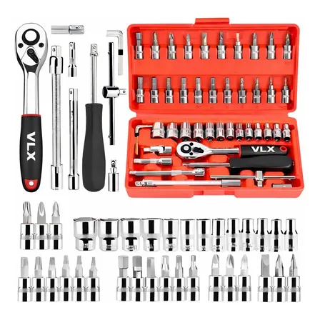 Kit Chaves Ferramentas Jogo Fenda Philips Catraca Soquete Allen 46 Peças Com Maleta Completa Manual Ideal Mecânico Manutenção Casa Carro Profissional Resistente Portátil Compacto Luztudo Vermelho