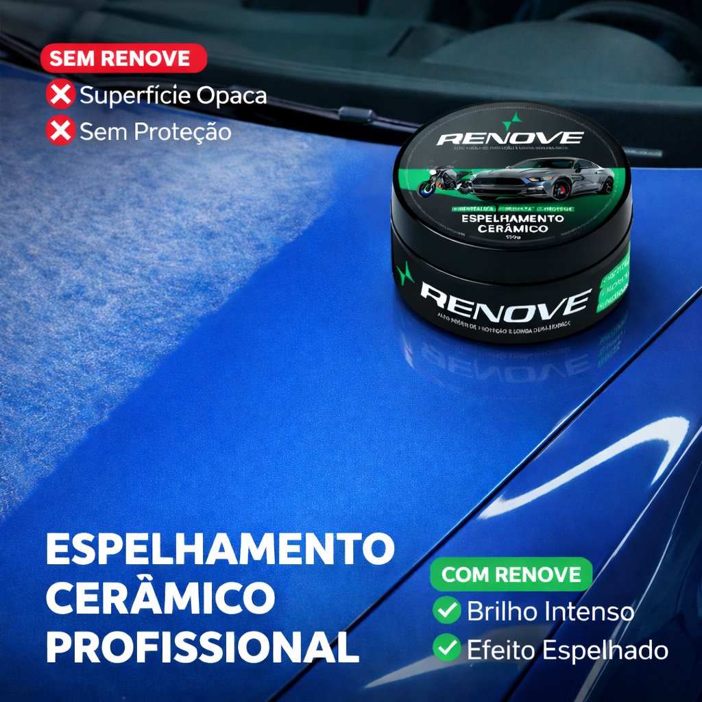 CERA ESPELHAMENTO RENOVE – REMOVE RISCOS SUPERFICIAIS, REPELE ÁGUA, PROTEÇÃO SOL.