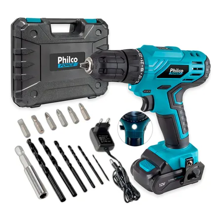 Kit Parafusadeira E Furadeira A Bateria 12v Maleta + Brocas Azul 60hz 127/220v