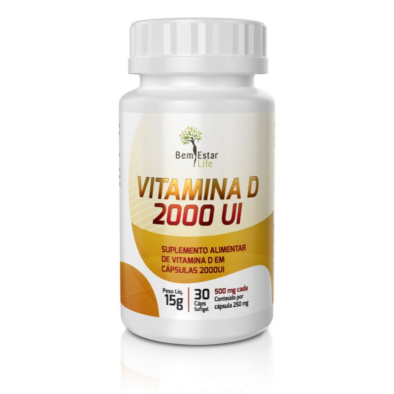 vitamina D3 2000 ui 30 cápsulas. Bem Estar Life.