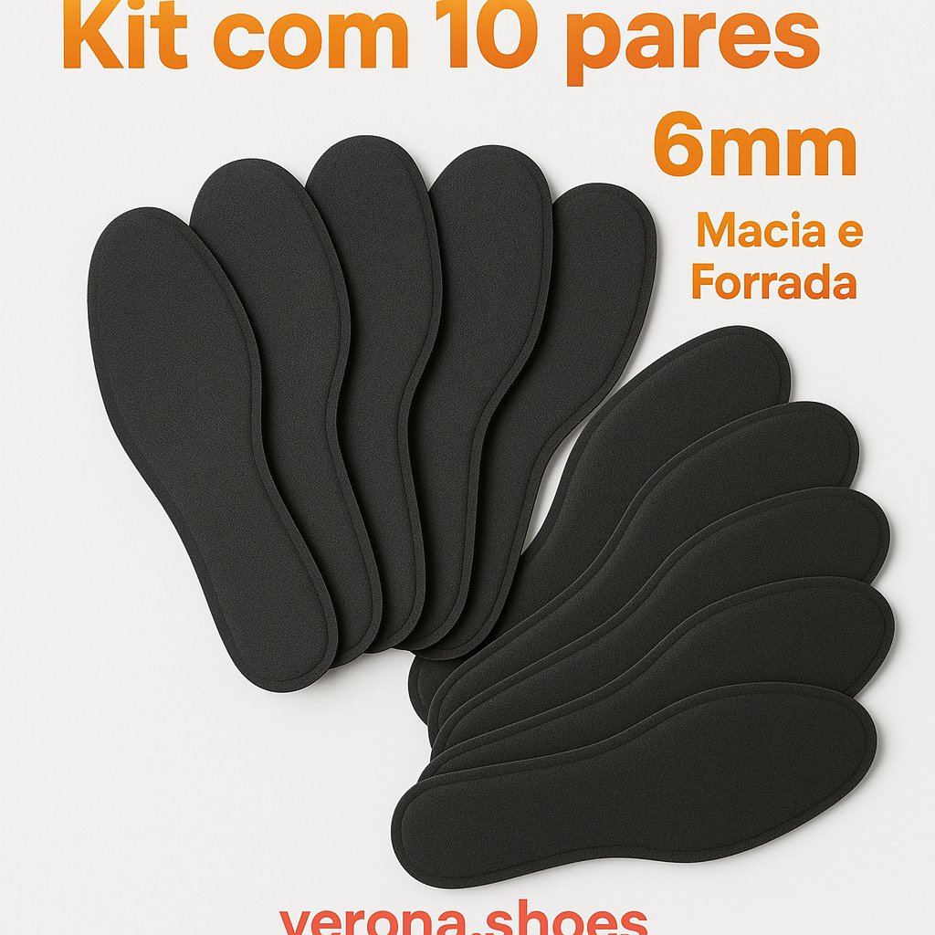 kit 10 palmilhas 6 mm para tênis sapatos botas chuteiras, coturnos adulto e  calçados do 26 ao 43