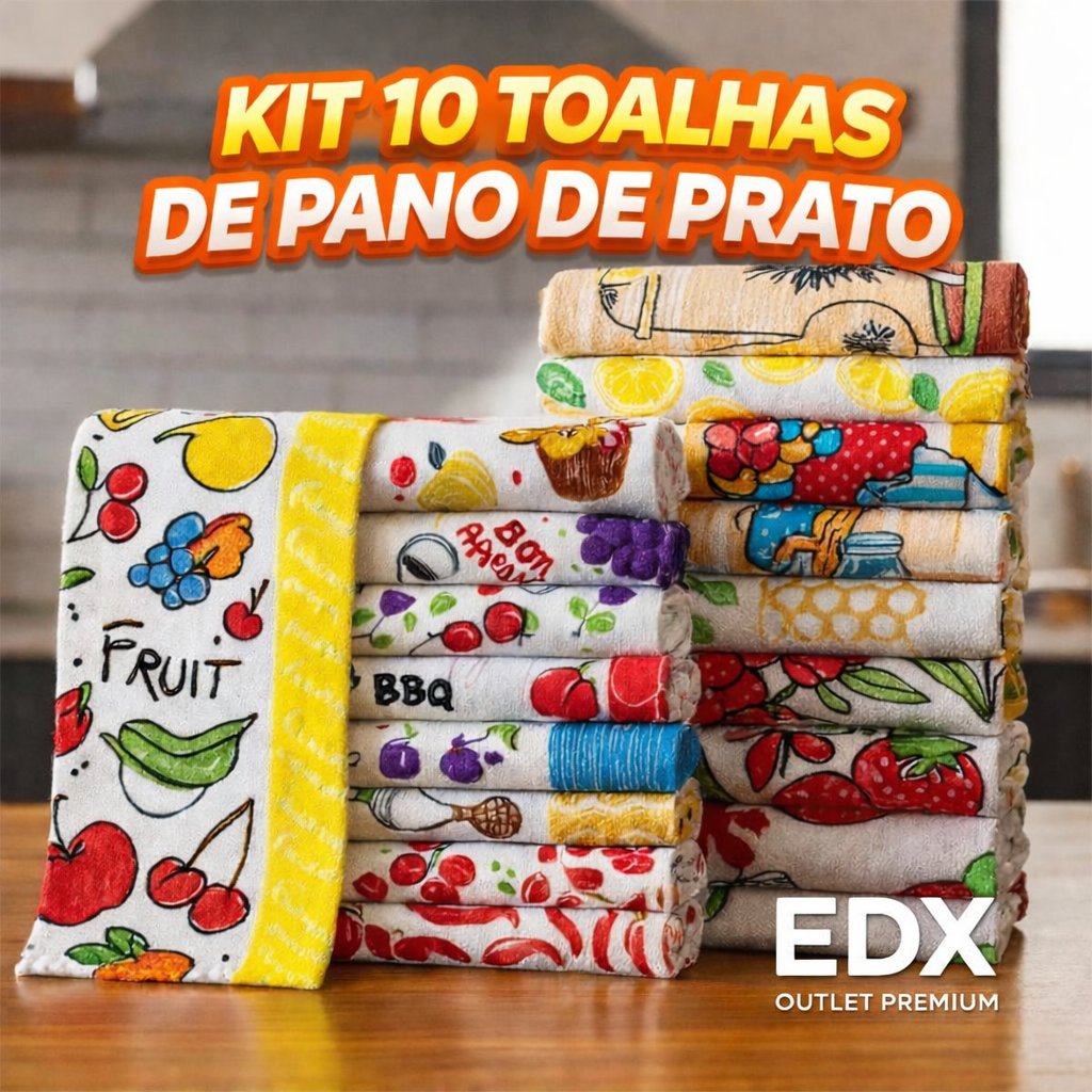 Kit 10 Panos de Prato Felpudos e Atoalhados estampados 100% algodão