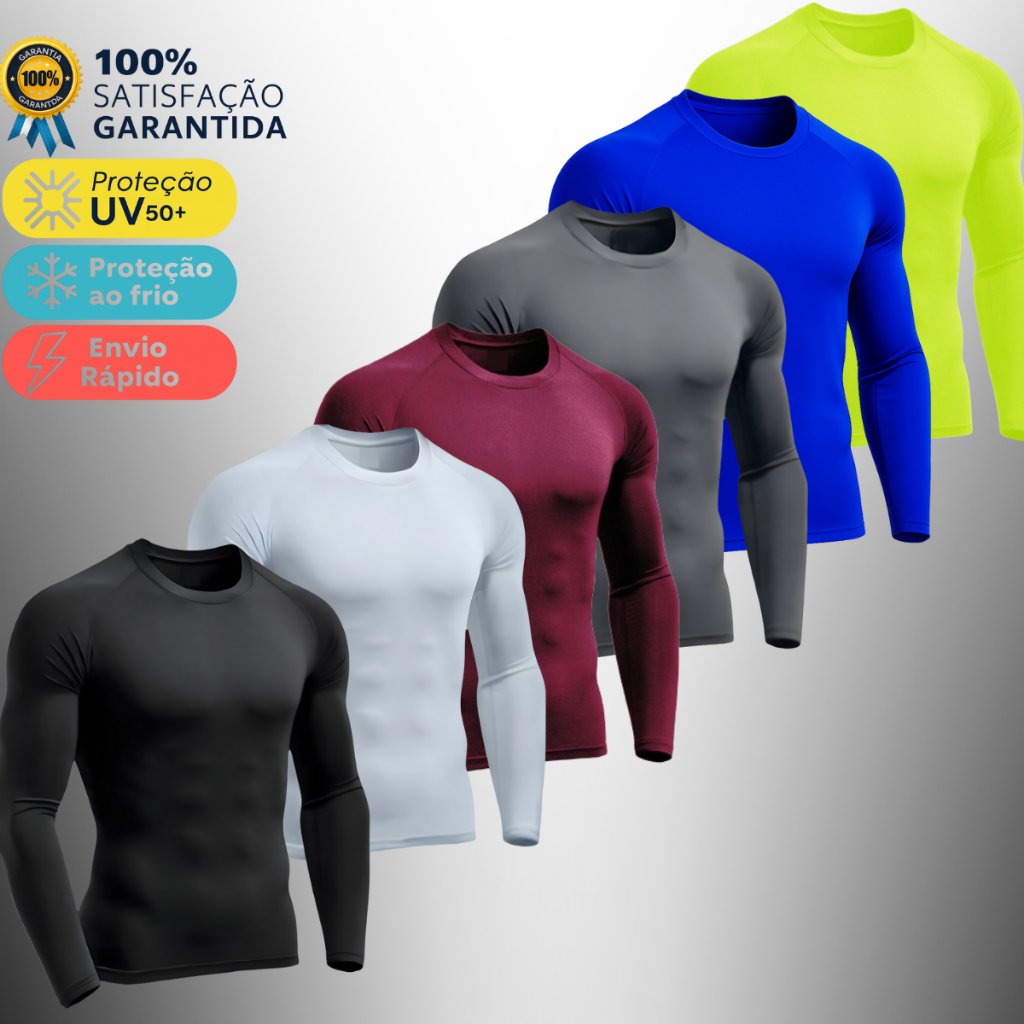 Camisa Térmica Proteção Uv 50+ Segunda Pele Camiseta Blusa Malha Fria Unissex Academia Manga Longa