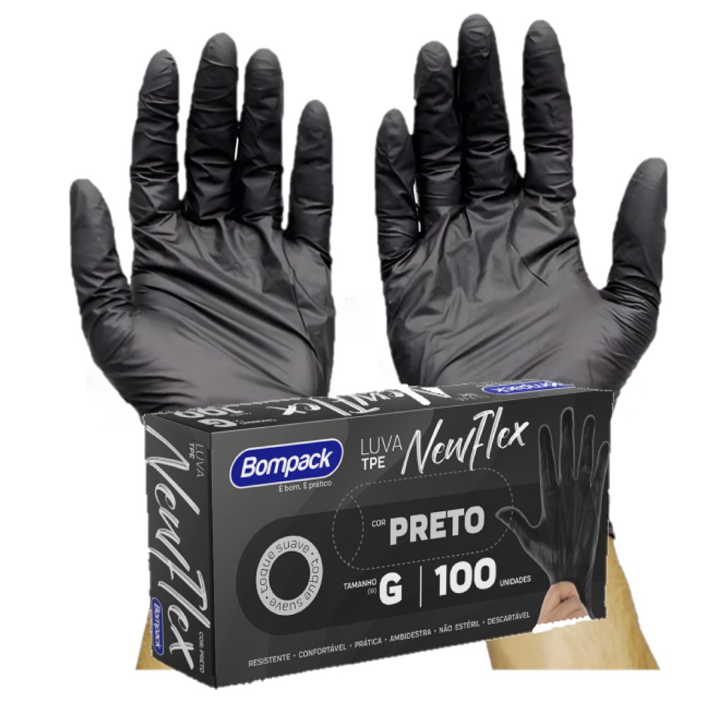 Kit 100 ou 50 Luvas pretas sem pó viniflex descartáveis pronta entrega salão barbearia jardinagem