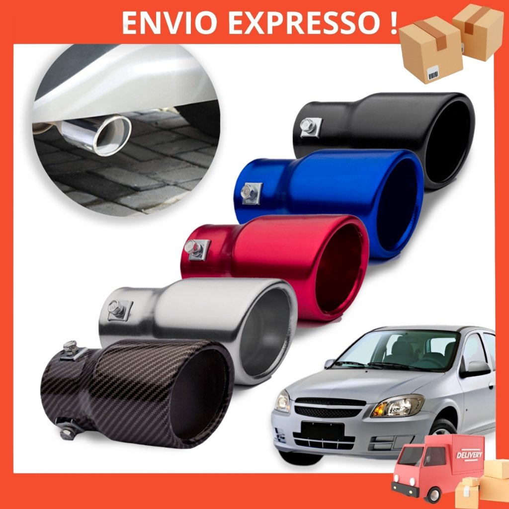 Ponteira Escapamento Prata Tuning Esportivo Carro Universal Parafuso Alumínio Veicular Automotivo