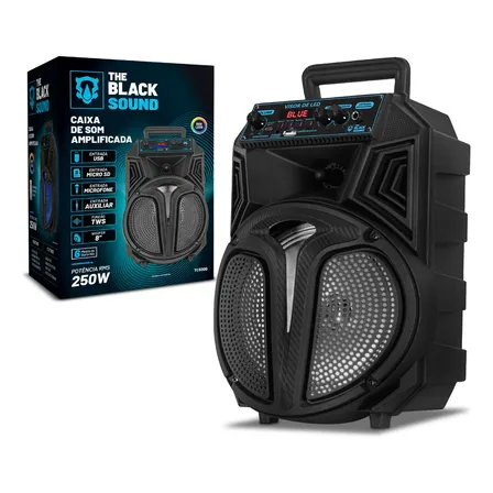 Caixa De Som Amplificada Bluetooth Rádio Fm 250w Rms Tws Led Rgb Portatil Sem Fio Usb Tcs300 Cor Preto The Black Tools 127/220v