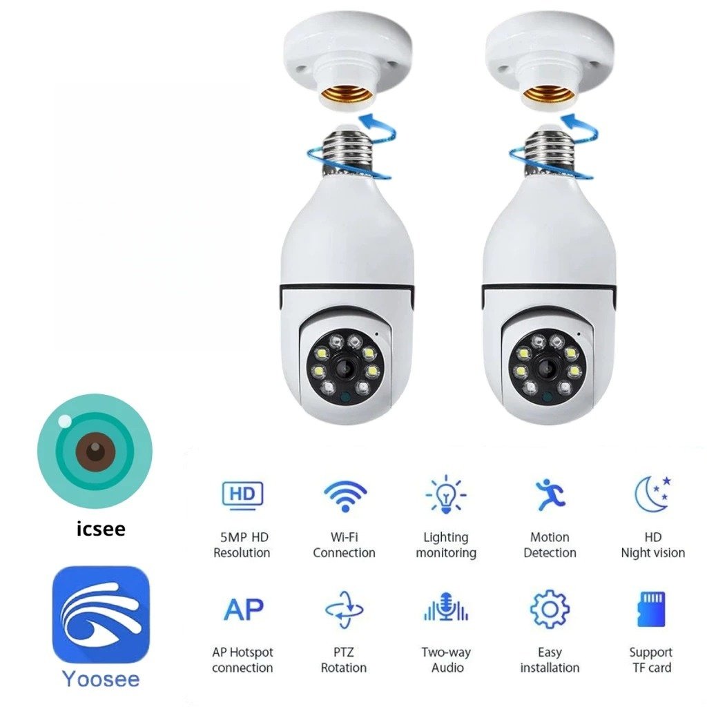 Câmera de Segurança Lâmpada Sem Fio App YOOSEE/ICSEE Pro visão noturna Sem Fio Wifi 2.4G