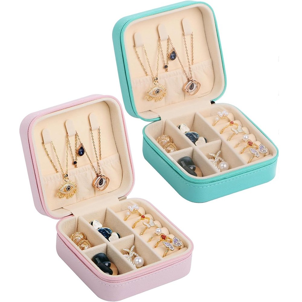 Mini Porta Joias Porta Jóias Duplo Portátil de Couro Organizador para Bijuterias Colares e Bijuterias