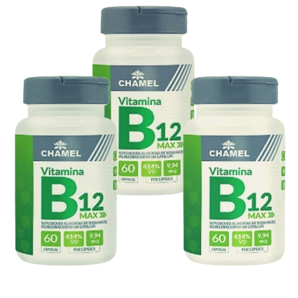 Vitamina B12 Max - 3 Frascos  60 cápsulas (Metilcobalamina) - Chamel