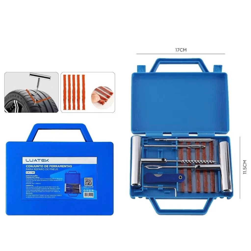 Kit Remendo Malete de Ferro Reparo Macarrão Pneu Carro Moto S/ Câmara metal + maletas