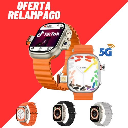 Relógio Smartwatch 5G HW Ultra 2 Call Android Ent/Chip e Câmera Frente e Verso 16gb ROM e 2gb RAM