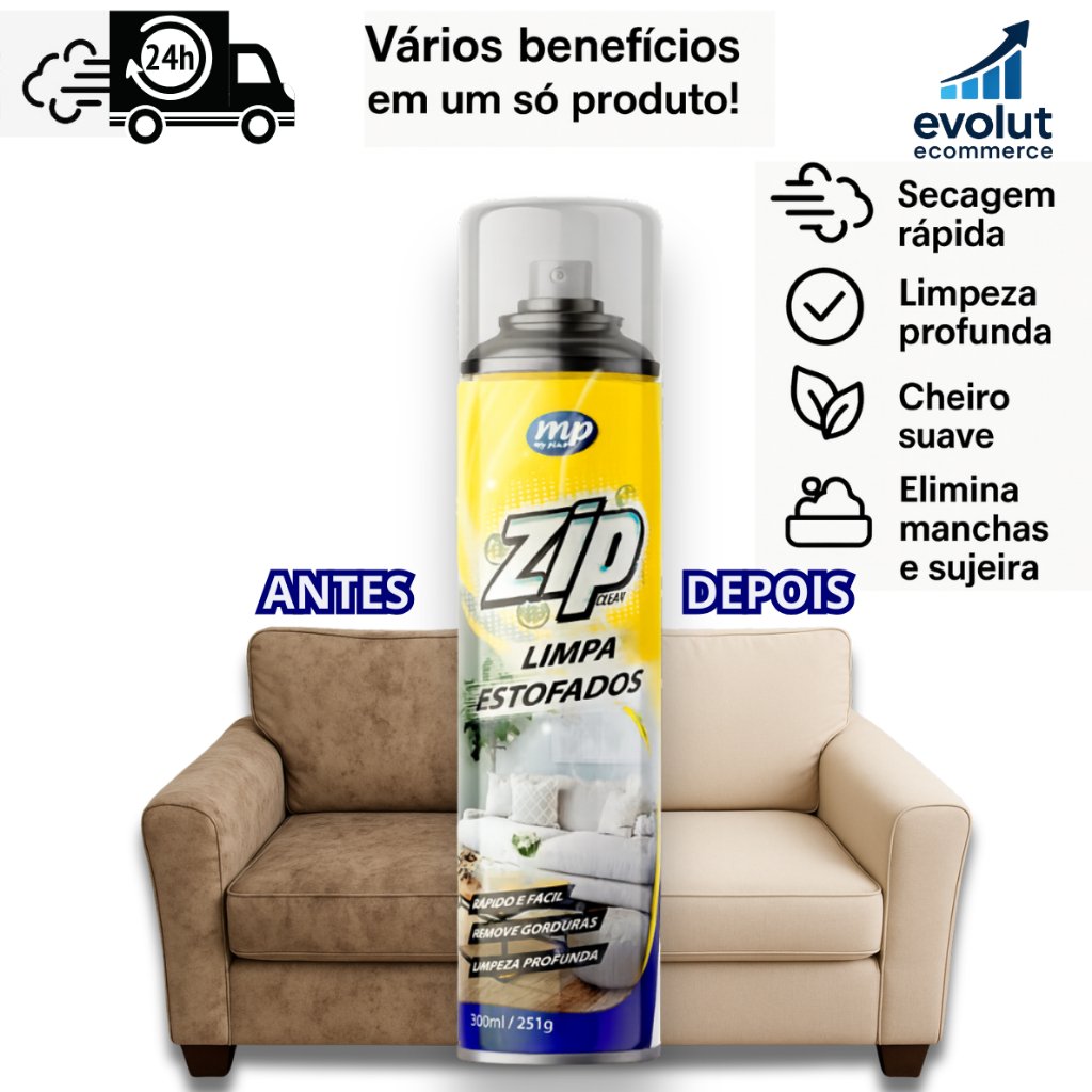 Espuma Spray Zip Clean 300ml Limpa a Seco Sofá, Estofado, Banco de Carro Limpeza Profunda