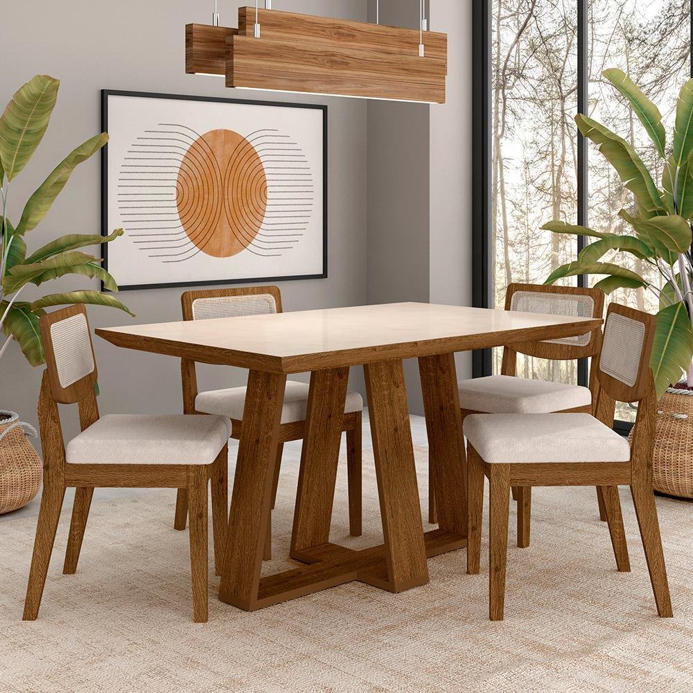 Conjunto Mesa Lins 4 Cadeiras Sextavada Freijó/off/bouclé Off -  M.a