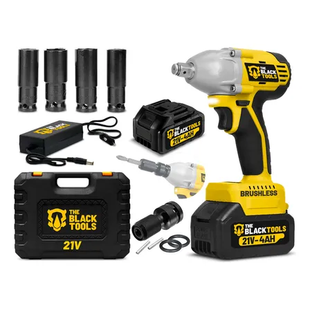 Chave De Impacto A Bateria 21v 1/2  Pol 2400 Rpm Bivolt Com Acessórios E Maleta The Black Tools Amarelo/preto 127/220v