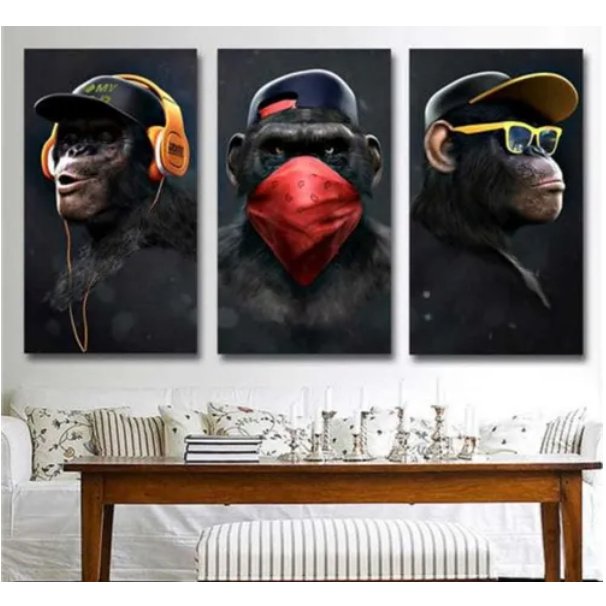 Quadro Trio Inteligente Macacos Sábios 3 Pçs n.a parede = 359