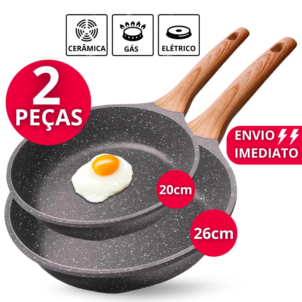 Frigideiras Antiaderentes Cerâmica Fundo Triplo Cabo SoftTouch Silicone Não Gruda S/Óleo