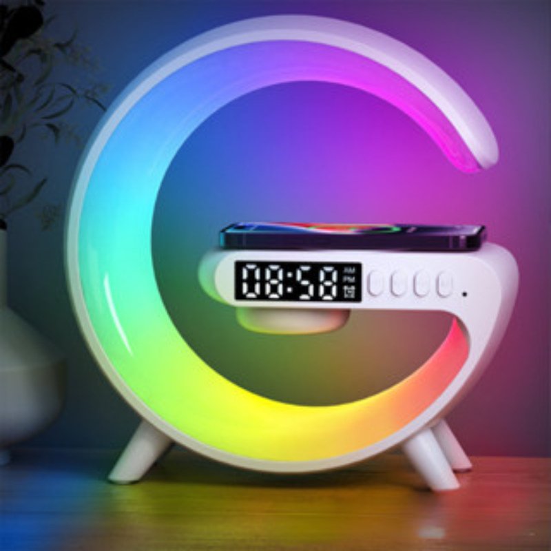 Luminária de Mesa Multifuncional: 15W Luz Atmosférica RGB Alarme Relógio e Alto-Falante Bluetooth Integrado