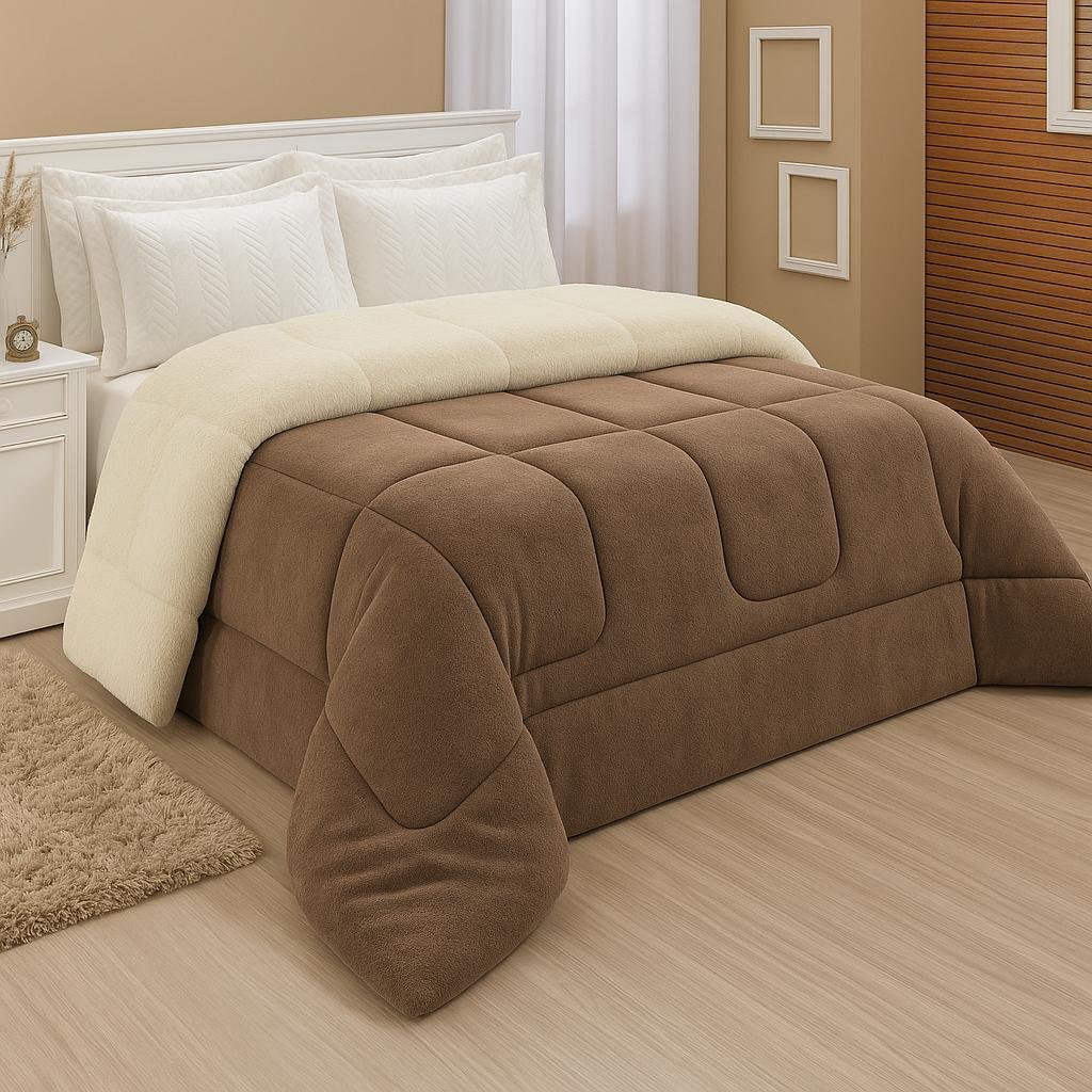 Coberdrom Casal Queen Dupla Face Sherpa Pele de Carneiro Peludo