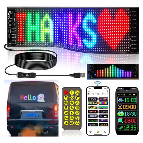 Painel Led Letreiro Matriz Digital Bluetooth Flex Carro 5v 340mmx120mm
