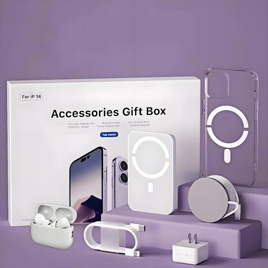 Kit Completo para iPhone 6/13/14/15 - Carregador Indutivo, Cabo de Dados, Fone Bluetooth e Power Bank P2