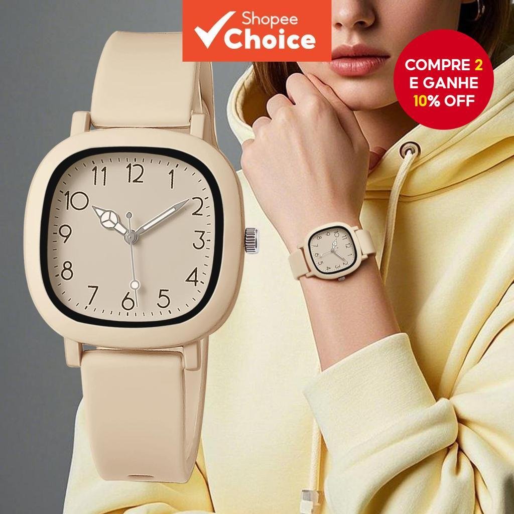 Relógio Quadrado Elegante Feminino com Números Árabes, Pulseira de Silicone e Mostrador Esportivo para Uso Diário.