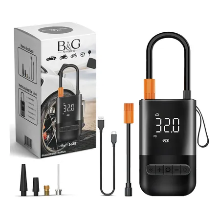 Compressor De Ar Portátil B&g Shopping Digital 80w Preto Usb-c Carro Moto Bicicleta 127/220v 60 Hz Monofásica