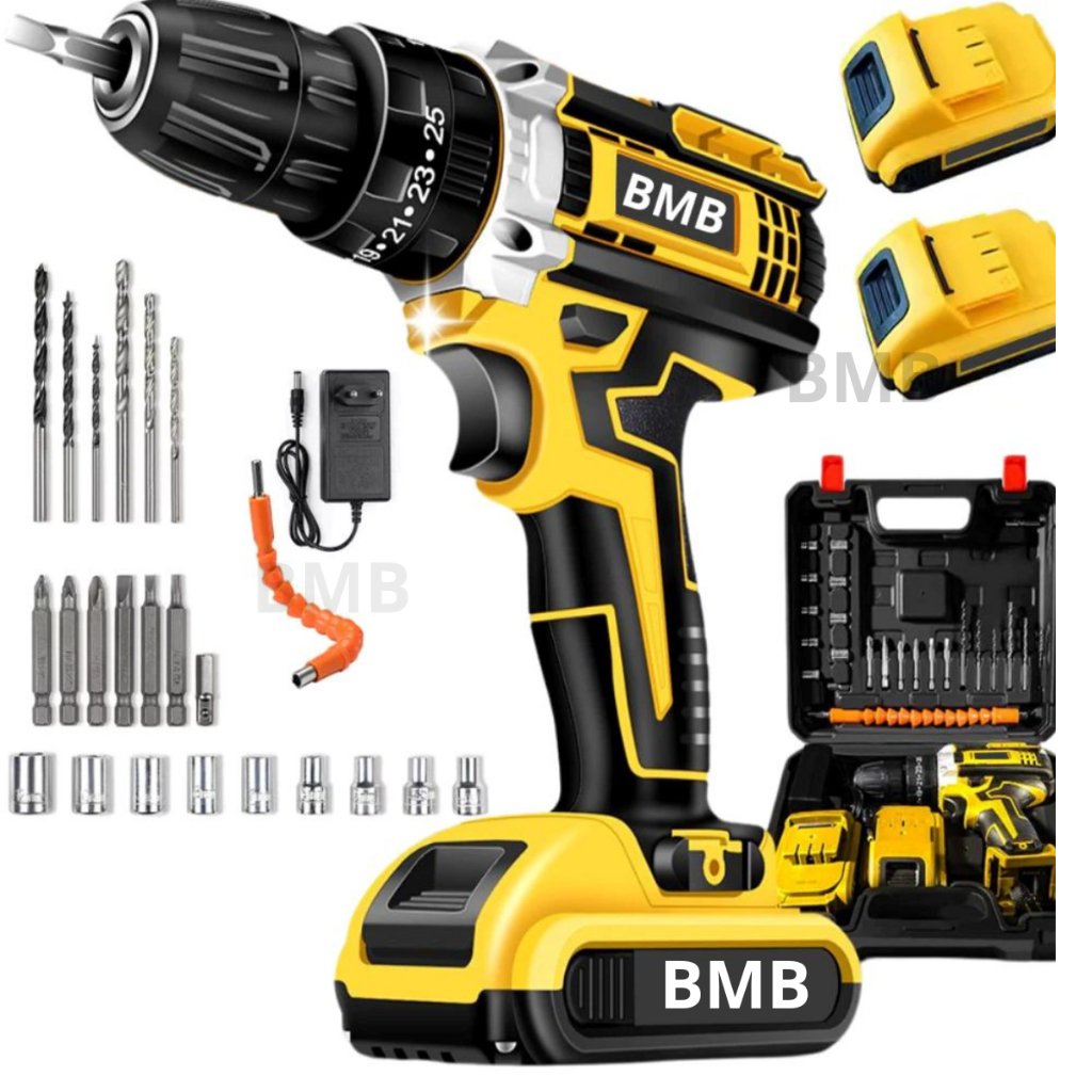 Parafusadeira e Furadeira 48V Recarregável com 2 Baterias Maleta Kit Completo Bivolt Uso Doméstico e Profissional