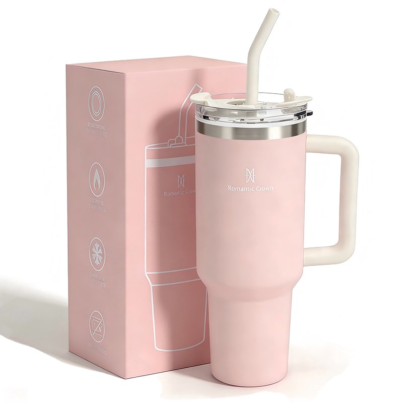 ROMANTIC CROWN Copo Térmico Portátil 1200ml/600ml com Tampa e Canudo Garrafa Térmica Inoxidável À prova de vazamentos