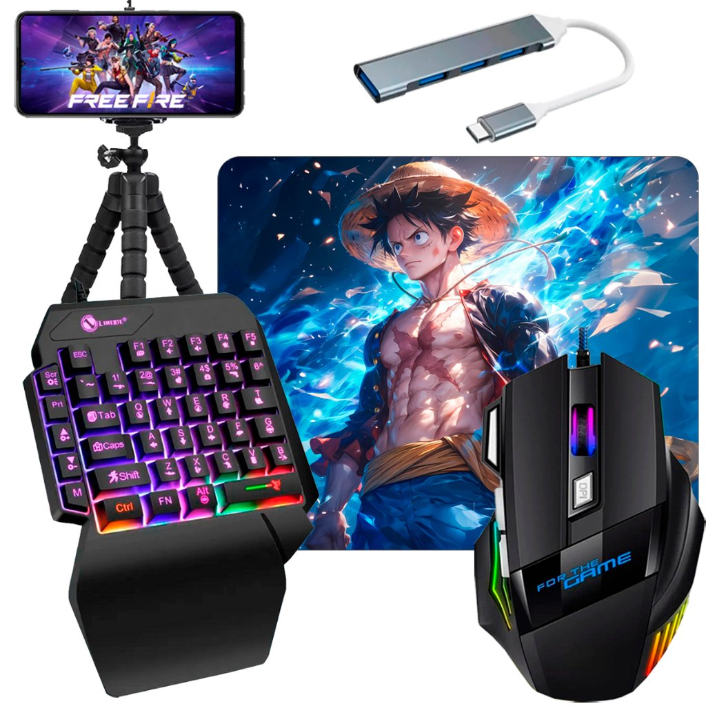 Kit Mobilador Completo Hub Tipo C Mouse Gamer Teclado Uma Mão Mouse Pad Tripe