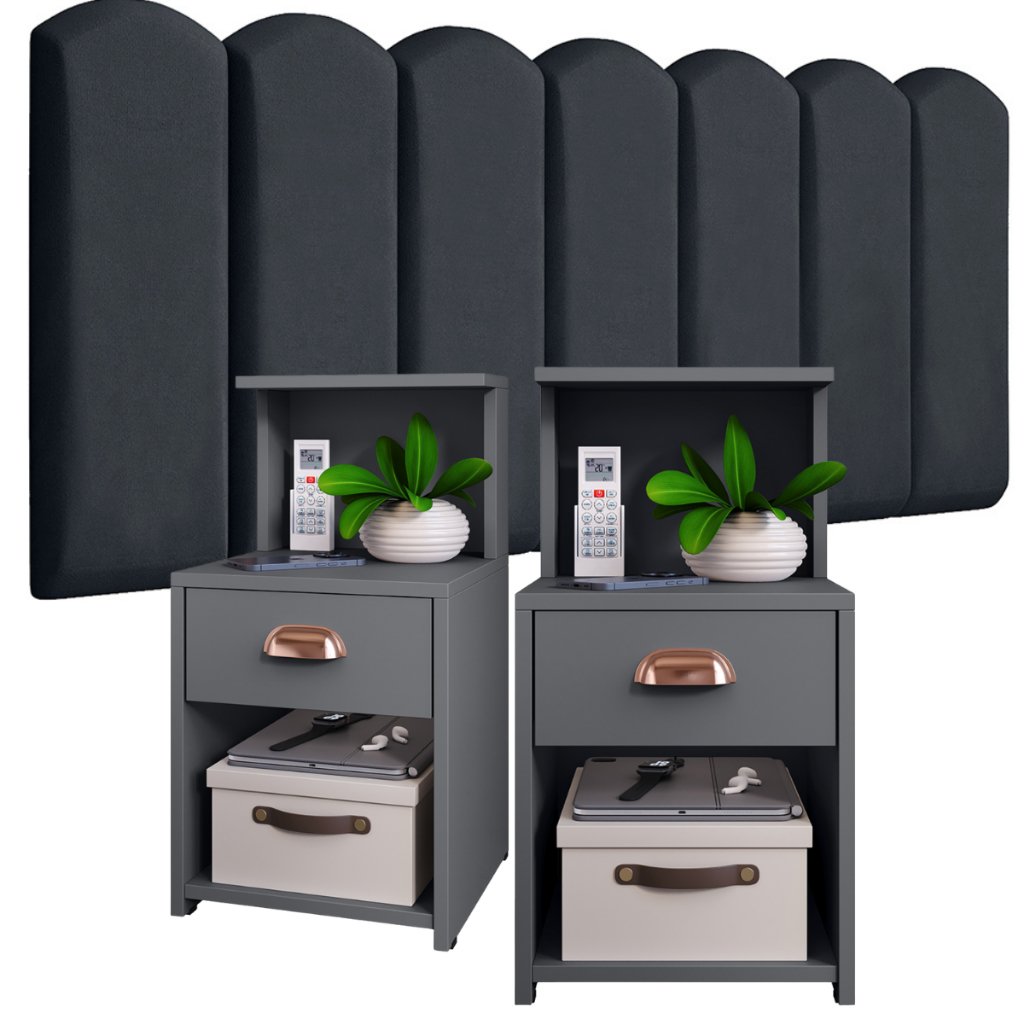 Conjunto de Cabeceiras em Módulos NÚVEM com 1 kit Mesa de Cabeceira CLÉO com 1 Gaveta e Prateleira - Cores