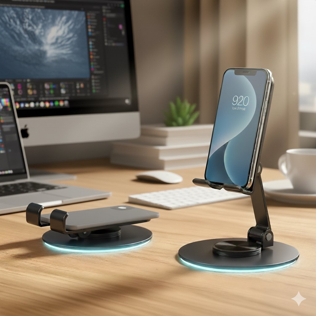 Suporte de Mesa Para Celular Tablet Metal Dobrável 360º Universal Ajustável Ideal  Live Vídeo Chamada Estudo Trabalho