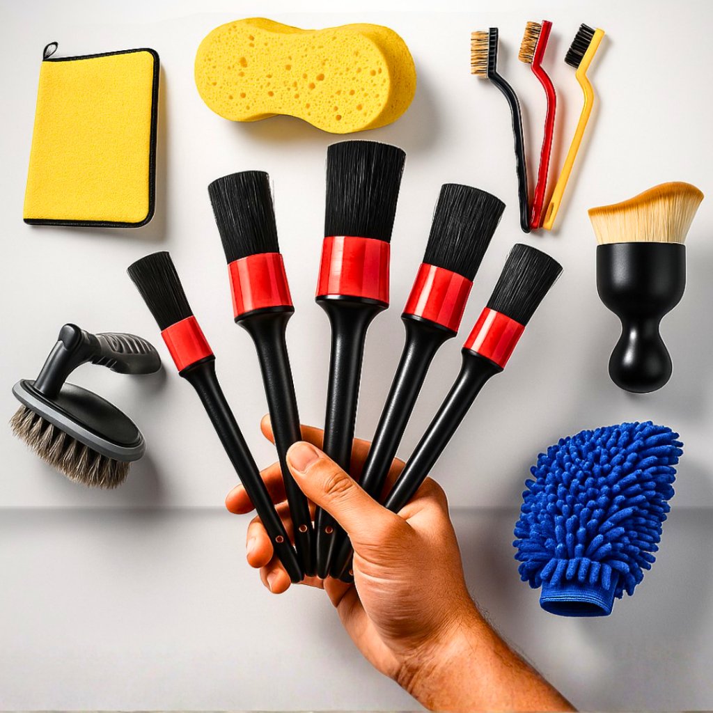 Kit Automotivo Pincel Automotivo Luva Microfibra Flanela 30x40 cm Escovinha Aço Escova Pneu Esponja Lavar Carro