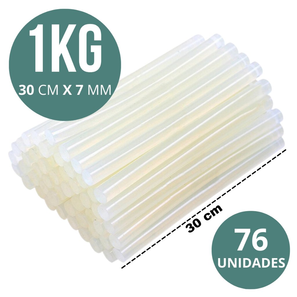 1KG Cola Quente 76 Unidades Bastão Cola Quente Fino 30cm x 7mm