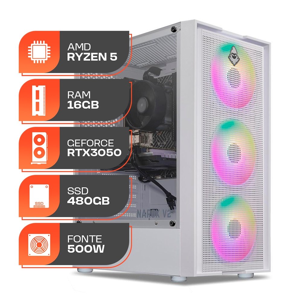 PC Gamer Spectrum, AMD RYZEN 5 5500, GeForce RTX 3050 6GB, 16GB DDR4, SSD 480GB, Fonte 500W 80 Plus