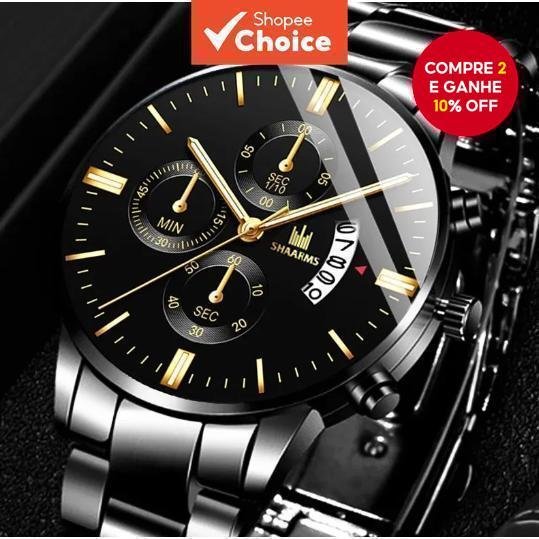 Relógio de Moda Masculino de Liga Preta Calendário de Luxo Relógio de Pulso de Quartzo Relógio Masculino de Negócios