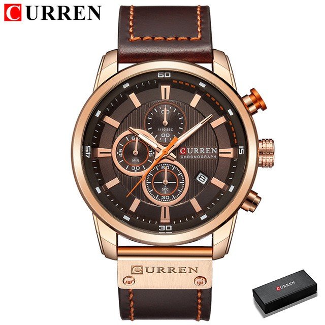 Curren Novos Relógios Homens Marca De Luxo Cronógrafo Dos Homens Do Esporte Relógios De Alta Qualidade Pulseira De Couro Quartz Relógio De Pulso Relogio Masculino 8291l