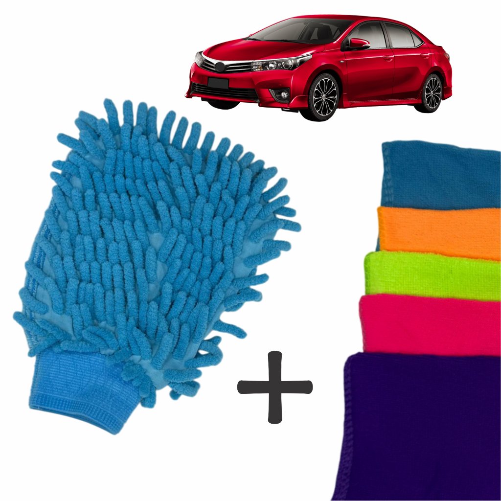 Luva +5 pano de Microfibra Kit Lavagem automotiva Lavar Carro Moto Caminhão Multiuso Luva Microfibra