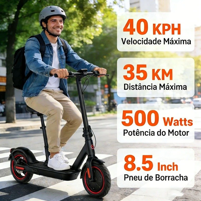 Patinete Elétrico 500W Scooter de Alumínio Para Adultos,40 KM/H, Dobravel Com Bluetooth Com Bolsa