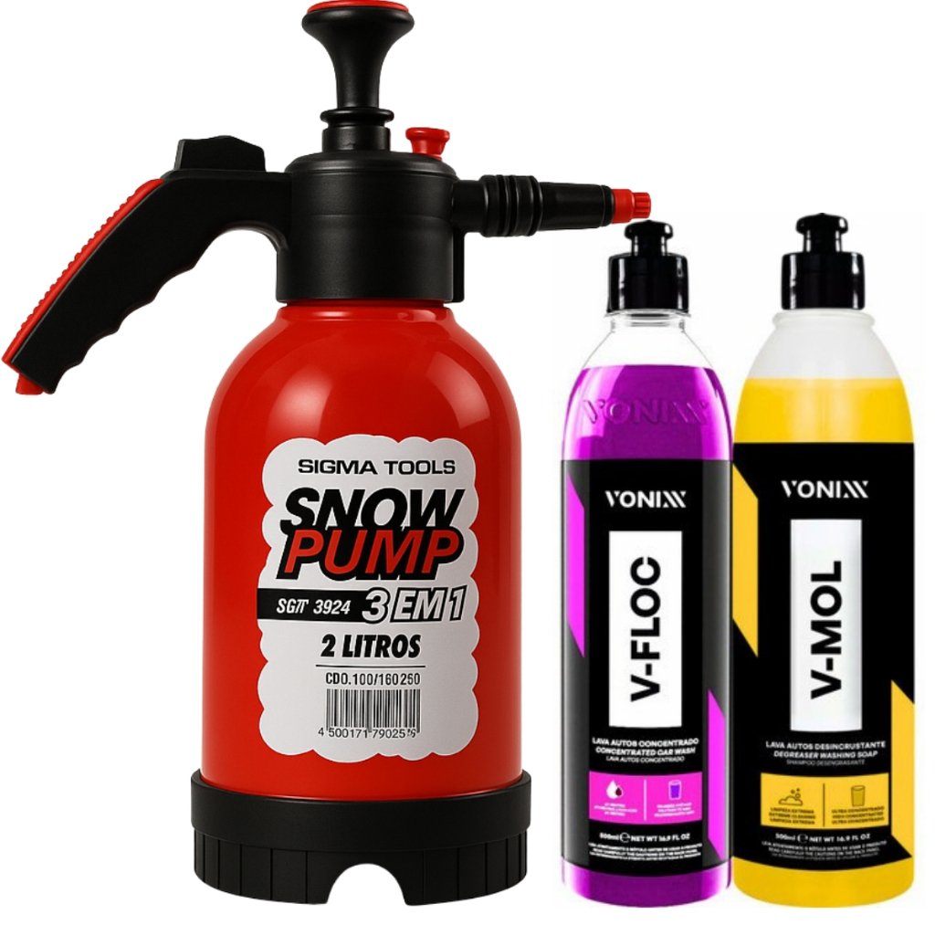 Snow Foam Manual Pulverizador Gerador de Espuma V-Floc + V-Mol 500 ml Kit Lavagem Automotiva
