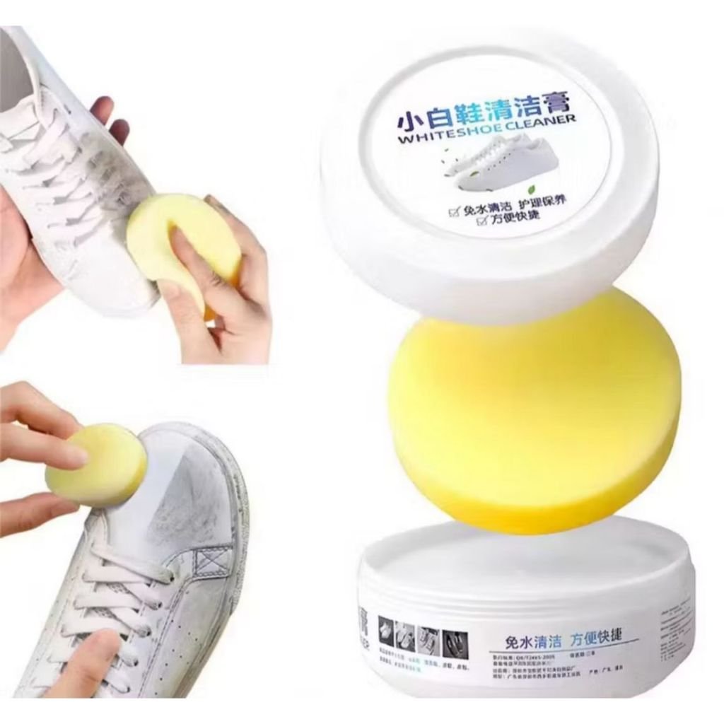 120g Limpador de Tênis Branco + Esponja /Sapatos Cuidados De Limpeza Creme Sujeira Branqueador De Pasta Concentrada Ultr
