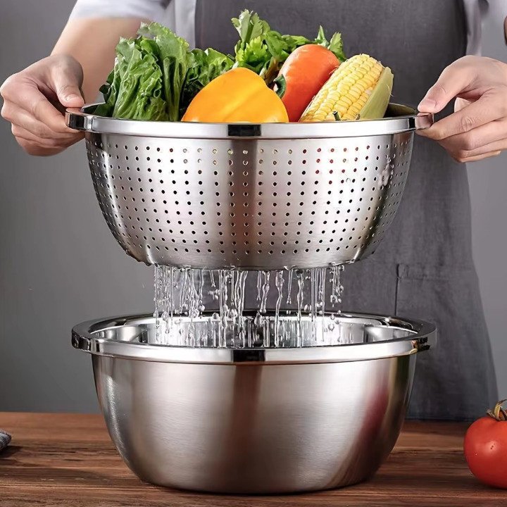 Escorredor De Arroz Inox Legumes Frutas Multiuso Cozinha Alça Coador Peneira Drenagem Inoxidável