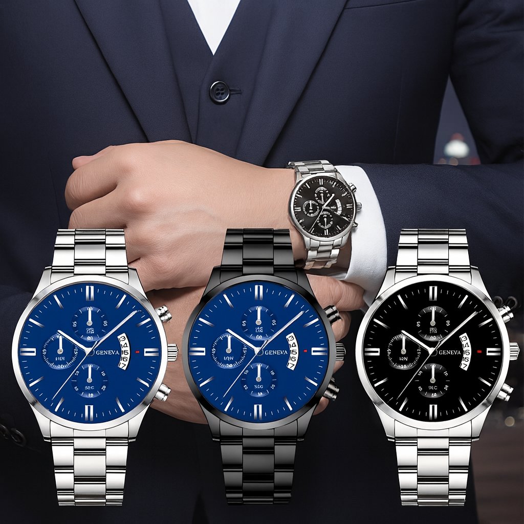 2025 Relógio de Pulso Masculino Geneva Aço Inoxidável Relógios Quartzo Social Homem Relogio Luxo Casual