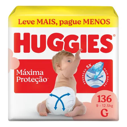 Huggies Fralda Descartável Máxima Proteção G - 136 Un Sem Gênero