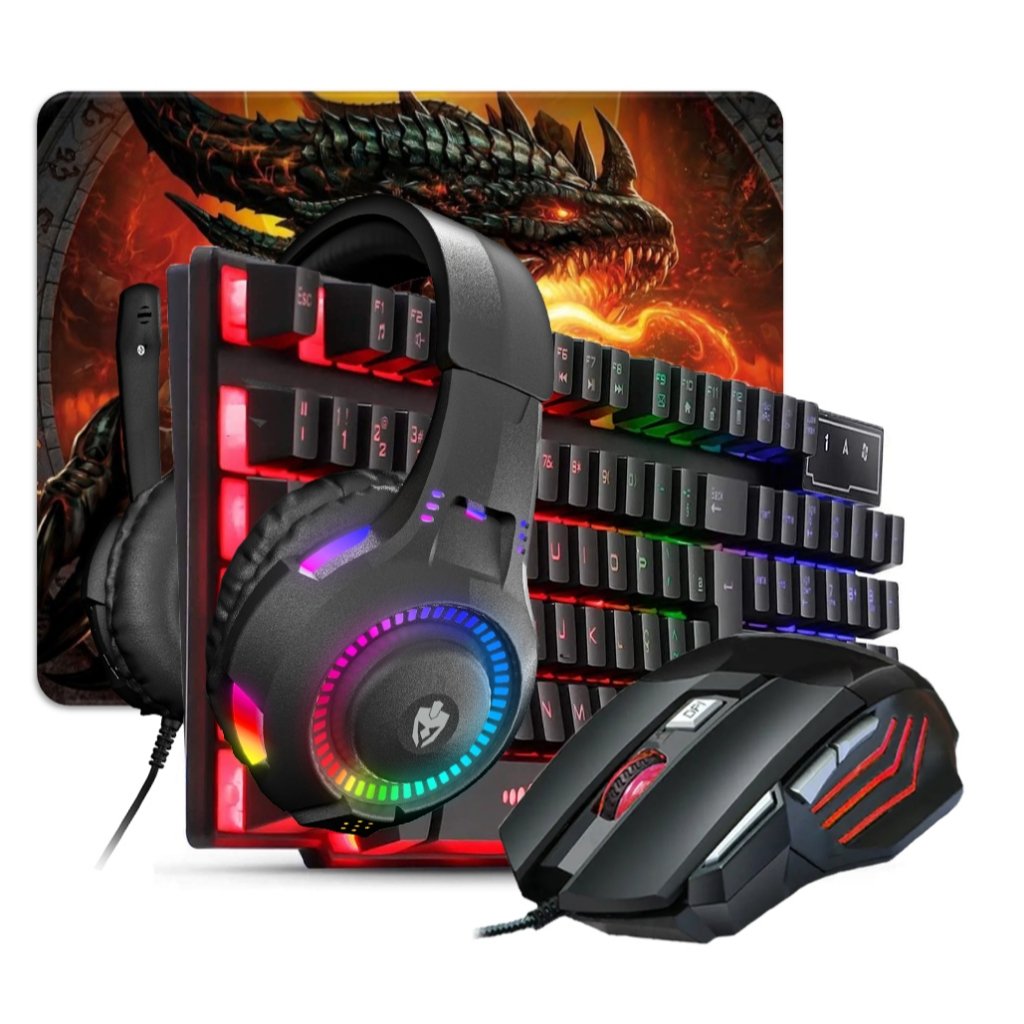 Combo Gamer Periféricos Teclado Mouse Rgb Mouse Pad Headset com fio Computador Notebook Vídeogame