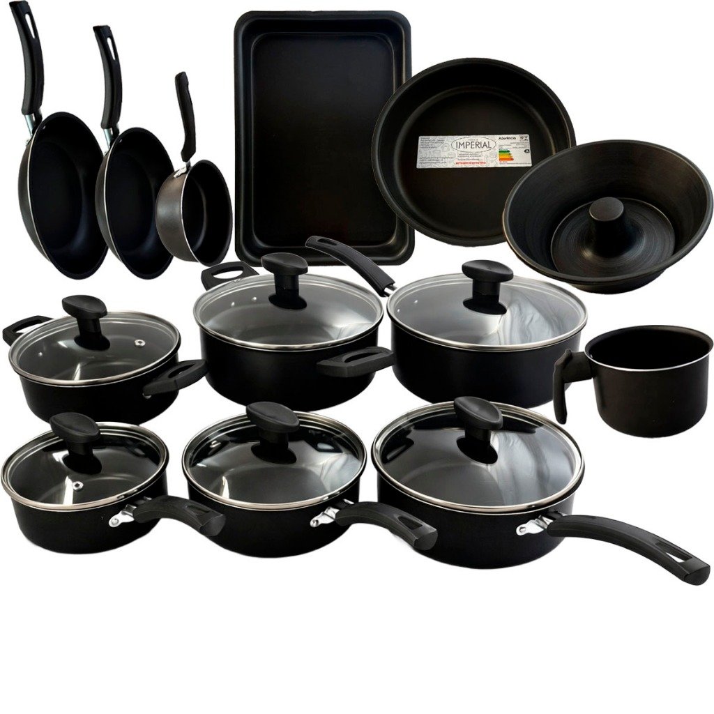 Jogo Panelas 13 Peças Antiaderente Conjunto Kit Frigideira Caçarola Fervedor Cozinha Completa