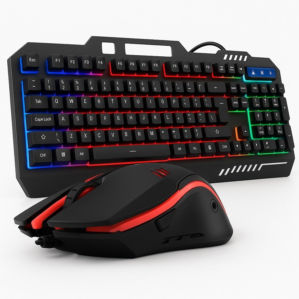 Teclado e Mouse Gamer RGB Semi Mecânico ABNT2 com Suporte Celular – Kit Completo PC PS4