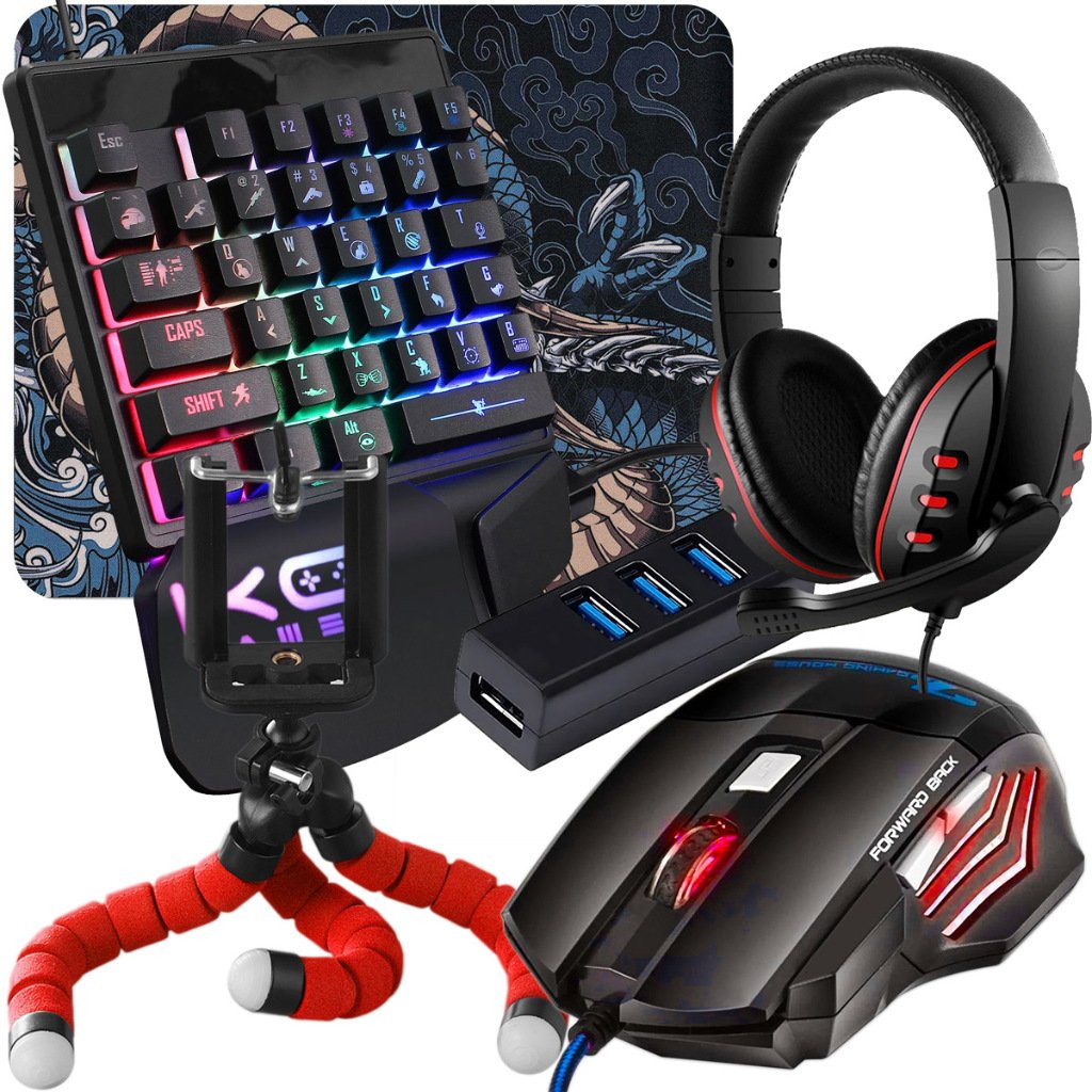 Kit Mobilador 1 Mão Completo RGB Led Mouse Teclado Headset Hub 3.0 ou 2.0 Selecione Compatível